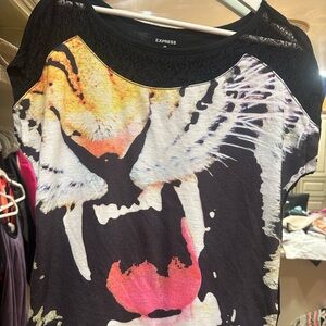 Express Women's Multicolor Tiger Graphic Tee